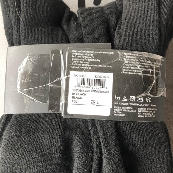 SportChek 6 Pack Crew Socks Size 10-12.5 - Picture 4 of 5